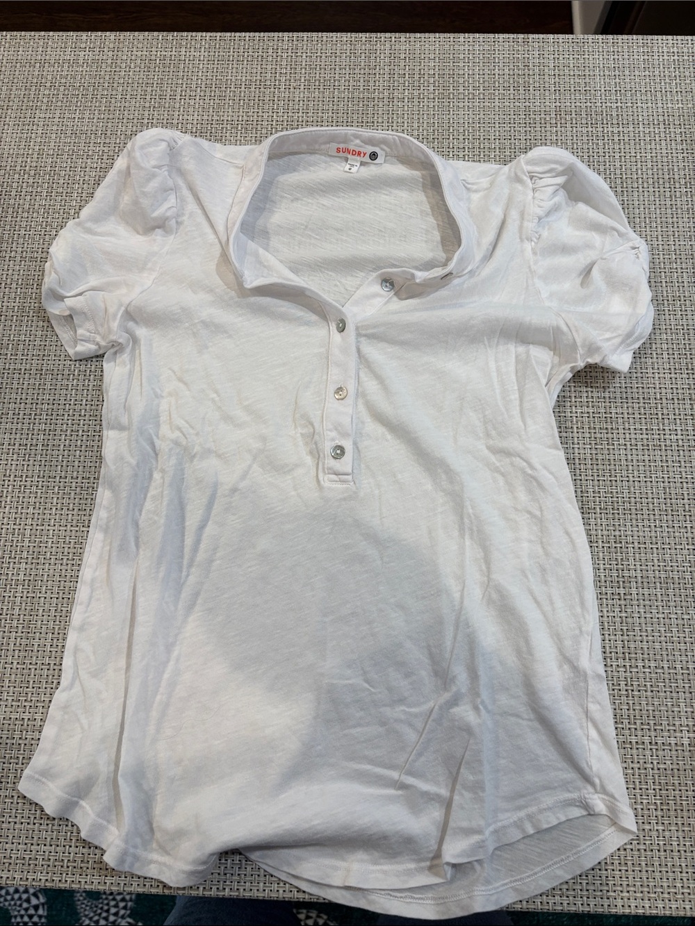 Sundry White Puff-Sleeve Polo Top